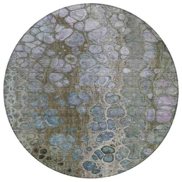 HomeRoots 5' Brown and Gray Abstract Washable Area Rug - Durable, Stylish, Perfect for Indoor and Outdoor Spaces 8' Round 626656