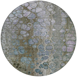 HomeRoots 5' Brown and Gray Abstract Washable Area Rug - Durable, Stylish, Perfect for Indoor and Outdoor Spaces 8' Round 626656