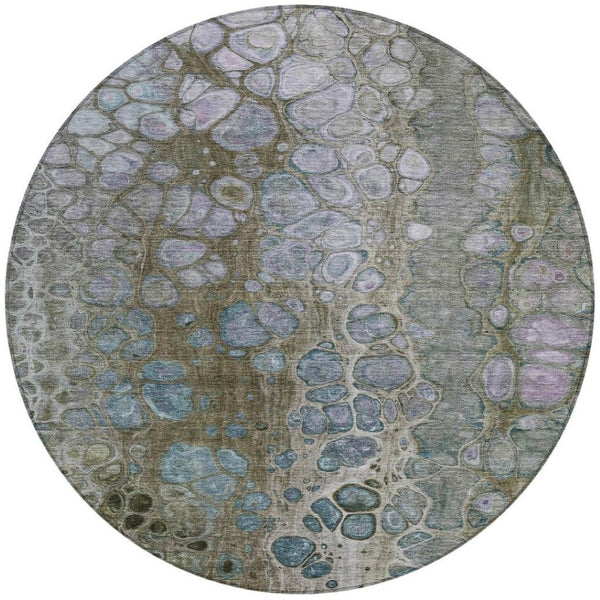HomeRoots 5' Brown and Gray Abstract Washable Area Rug - Durable, Stylish, Perfect for Indoor and Outdoor Spaces 8' Round 626656