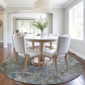 HomeRoots 5' Brown and Gray Abstract Washable Area Rug - Durable, Stylish, Perfect for Indoor and Outdoor Spaces 8' Round 626656