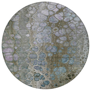HomeRoots 5' Brown and Gray Abstract Washable Area Rug - Durable, Stylish, Perfect for Indoor and Outdoor Spaces 8' Round 626656