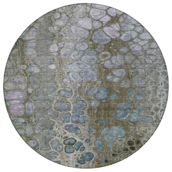 HomeRoots 5' Brown and Gray Abstract Washable Area Rug - Durable, Stylish, Perfect for Indoor and Outdoor Spaces 8' Round 626656