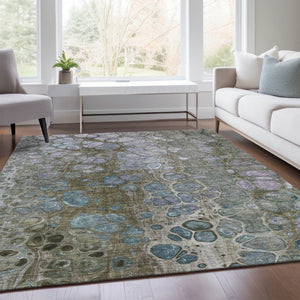 HomeRoots 5' Brown and Gray Abstract Washable Area Rug - Durable, Stylish, Perfect for Indoor and Outdoor Spaces 8' X 10' 626657