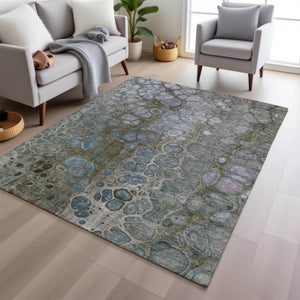 HomeRoots 5' Brown and Gray Abstract Washable Area Rug - Durable, Stylish, Perfect for Indoor and Outdoor Spaces 9' X 12' 626658