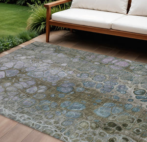 HomeRoots 5' Brown and Gray Abstract Washable Area Rug - Durable, Stylish, Perfect for Indoor and Outdoor Spaces 10' X 14' 626659
