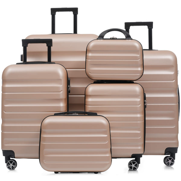 English Elm 6-piece Abs Hardshell Suitcase Set with Spinner Wheels Nested Storage Travel Ready Champagne N730P262652E
