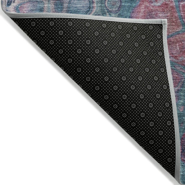 HomeRoots 5' Stylish Teal Blue and Plum Abstract Area Rug for Indoor and Outdoor Use - Durable & Washable Design 8' Round 626662