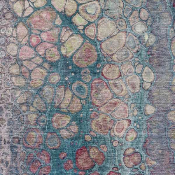 HomeRoots 5' Stylish Teal Blue and Plum Abstract Area Rug for Indoor and Outdoor Use - Durable & Washable Design 8' X 10' 626663