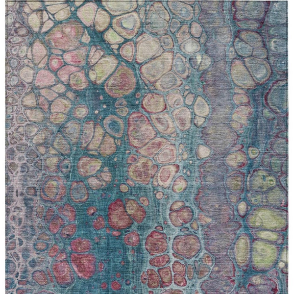 HomeRoots 5' Stylish Teal Blue and Plum Abstract Area Rug for Indoor and Outdoor Use - Durable & Washable Design 8' X 10' 626663