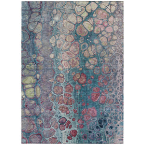 HomeRoots 5' Stylish Teal Blue and Plum Abstract Area Rug for Indoor and Outdoor Use - Durable & Washable Design 9' X 12' 626664