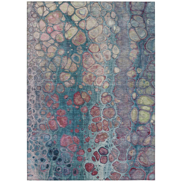 HomeRoots 5' Stylish Teal Blue and Plum Abstract Area Rug for Indoor and Outdoor Use - Durable & Washable Design 9' X 12' 626664