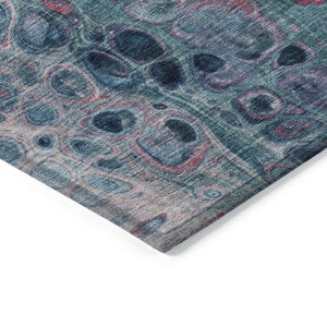 HomeRoots 5' Stylish Teal Blue and Plum Abstract Area Rug for Indoor and Outdoor Use - Durable & Washable Design 9' X 12' 626664