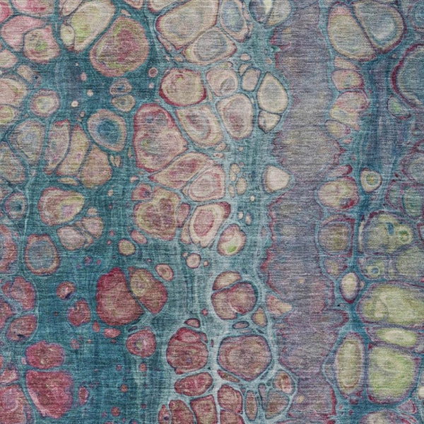HomeRoots 5' Stylish Teal Blue and Plum Abstract Area Rug for Indoor and Outdoor Use - Durable & Washable Design 10' X 14' 626665