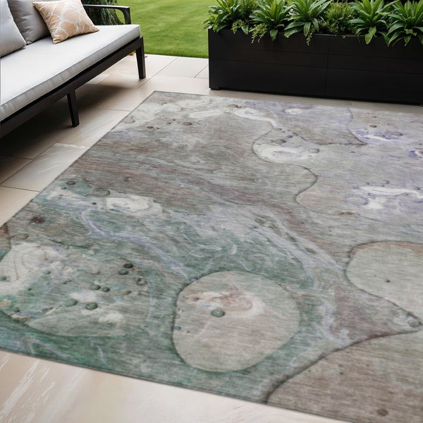 HomeRoots 5' Khaki Beige and Purple Abstract Area Rug - Stylish, Washable, Durable for Indoor and Outdoor Use 5' X 8' 626673