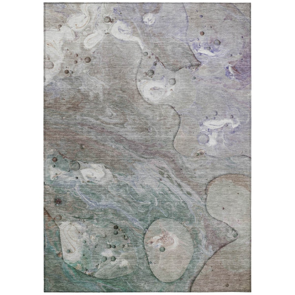 HomeRoots 5' Khaki Beige and Purple Abstract Area Rug - Stylish, Washable, Durable for Indoor and Outdoor Use 5' X 8' 626673