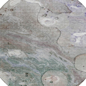 HomeRoots 5' Khaki Beige and Purple Abstract Area Rug - Stylish, Washable, Durable for Indoor and Outdoor Use 8' Round 626674