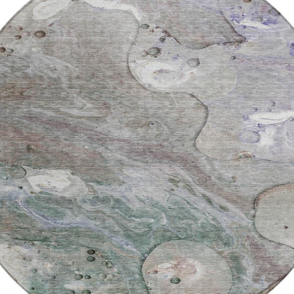 HomeRoots 5' Khaki Beige and Purple Abstract Area Rug - Stylish, Washable, Durable for Indoor and Outdoor Use 8' Round 626674
