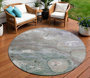 HomeRoots 5' Khaki Beige and Purple Abstract Area Rug - Stylish, Washable, Durable for Indoor and Outdoor Use 8' Round 626674