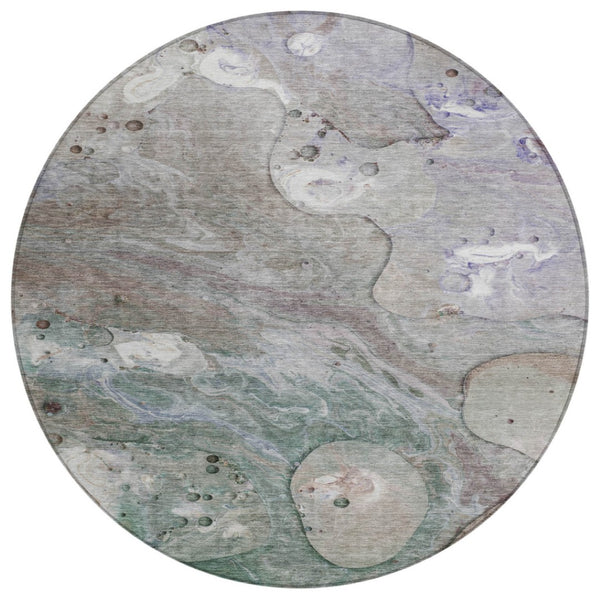 HomeRoots 5' Khaki Beige and Purple Abstract Area Rug - Stylish, Washable, Durable for Indoor and Outdoor Use 8' Round 626674