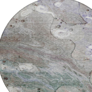 HomeRoots 5' Khaki Beige and Purple Abstract Area Rug - Stylish, Washable, Durable for Indoor and Outdoor Use 8' Round 626674
