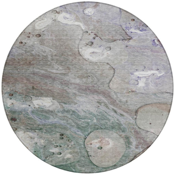 HomeRoots 5' Khaki Beige and Purple Abstract Area Rug - Stylish, Washable, Durable for Indoor and Outdoor Use 8' Round 626674