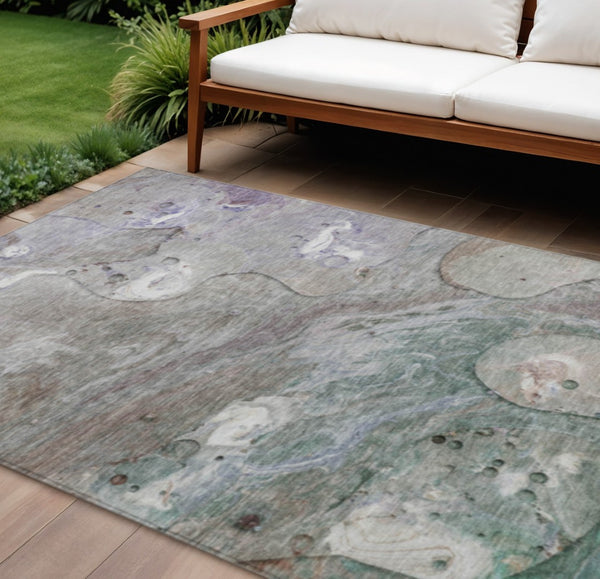 HomeRoots 5' Khaki Beige and Purple Abstract Area Rug - Stylish, Washable, Durable for Indoor and Outdoor Use 8' X 10' 626675