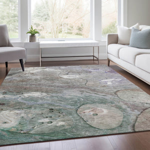 HomeRoots 5' Khaki Beige and Purple Abstract Area Rug - Stylish, Washable, Durable for Indoor and Outdoor Use 8' X 10' 626675