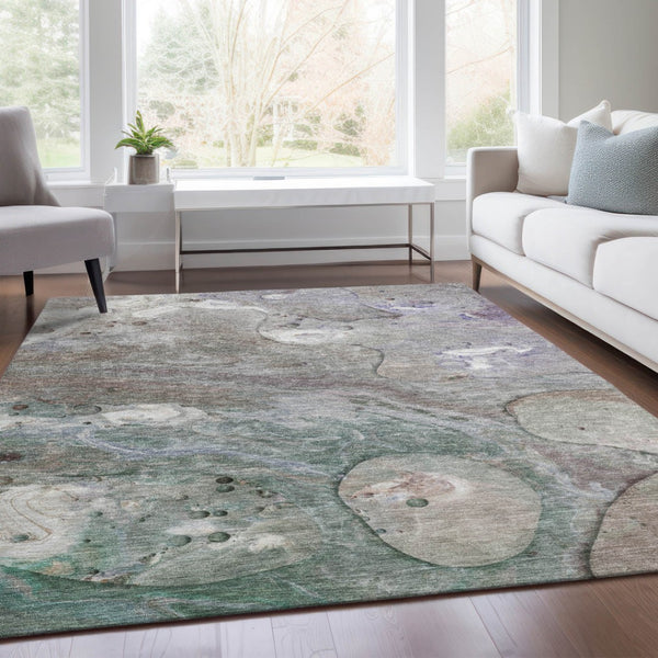 HomeRoots 5' Khaki Beige and Purple Abstract Area Rug - Stylish, Washable, Durable for Indoor and Outdoor Use 8' X 10' 626675