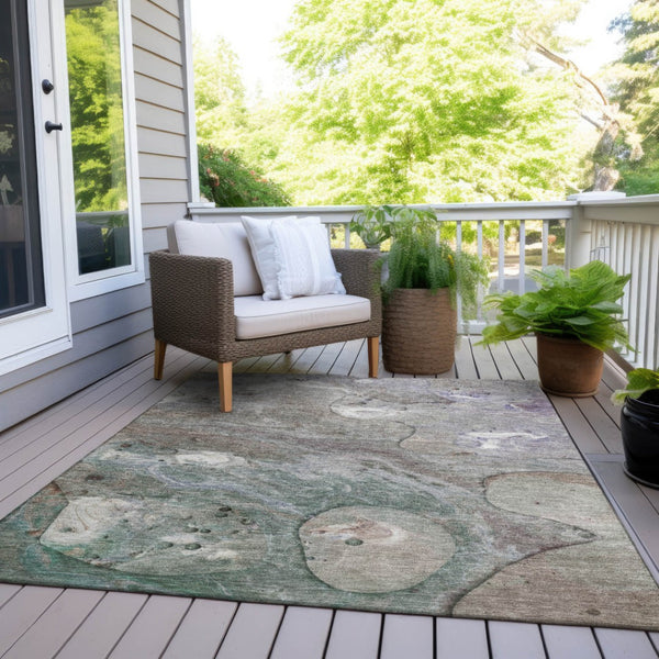 HomeRoots 5' Khaki Beige and Purple Abstract Area Rug - Stylish, Washable, Durable for Indoor and Outdoor Use 8' X 10' 626675