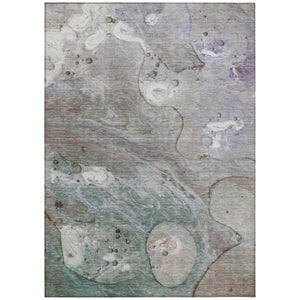 HomeRoots 5' Khaki Beige and Purple Abstract Area Rug - Stylish, Washable, Durable for Indoor and Outdoor Use 9' X 12' 626676