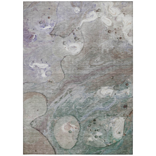 HomeRoots 5' Khaki Beige and Purple Abstract Area Rug - Stylish, Washable, Durable for Indoor and Outdoor Use 10' X 14' 626677
