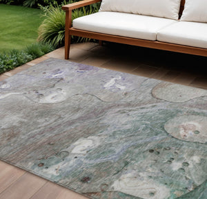 HomeRoots 5' Khaki Beige and Purple Abstract Area Rug - Stylish, Washable, Durable for Indoor and Outdoor Use 10' X 14' 626677