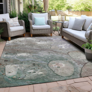 HomeRoots 5' Khaki Beige and Purple Abstract Area Rug - Stylish, Washable, Durable for Indoor and Outdoor Use 10' X 14' 626677