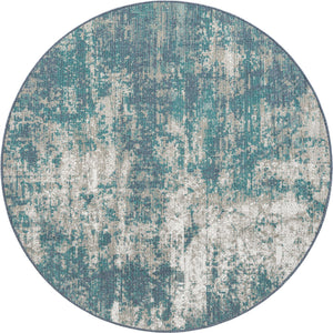 Unique Loom Outdoor Coastal Okyanus Machine Made Abstract Rug Blue, Ivory/Green/Gray 7' 1" x 7' 1"