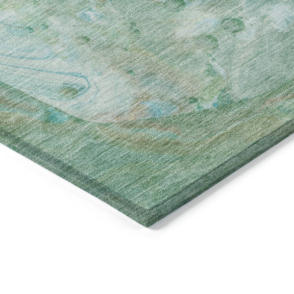 HomeRoots 5' Washable Indoor/Outdoor Area Rug in Teal Blue, Mint Green & Ivory – Modern Abstract Design 5' X 8' 626697
