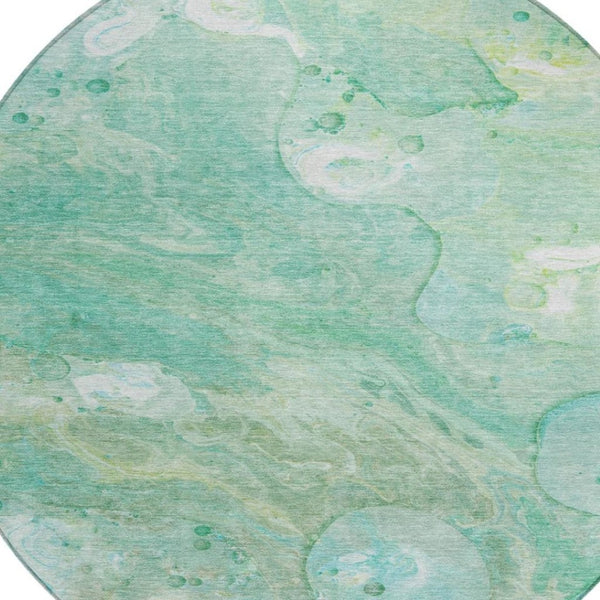 HomeRoots 5' Washable Indoor/Outdoor Area Rug in Teal Blue, Mint Green & Ivory – Modern Abstract Design 8' Round 626698