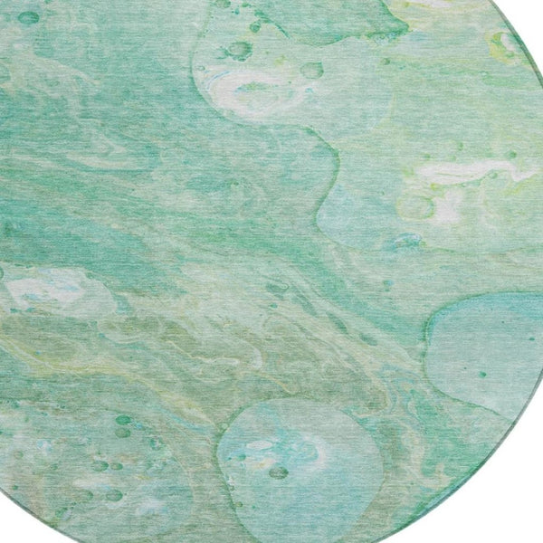 HomeRoots 5' Washable Indoor/Outdoor Area Rug in Teal Blue, Mint Green & Ivory – Modern Abstract Design 8' Round 626698
