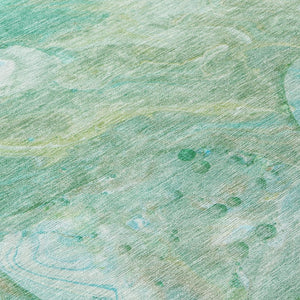 HomeRoots 5' Washable Indoor/Outdoor Area Rug in Teal Blue, Mint Green & Ivory – Modern Abstract Design 8' Round 626698
