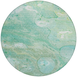 HomeRoots 5' Washable Indoor/Outdoor Area Rug in Teal Blue, Mint Green & Ivory – Modern Abstract Design 8' Round 626698