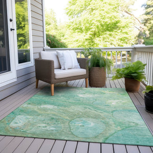 HomeRoots 5' Washable Indoor/Outdoor Area Rug in Teal Blue, Mint Green & Ivory – Modern Abstract Design 8' X 10' 626699