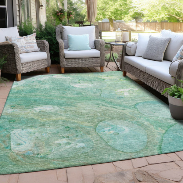 HomeRoots 5' Washable Indoor/Outdoor Area Rug in Teal Blue, Mint Green & Ivory – Modern Abstract Design 9' X 12' 626700