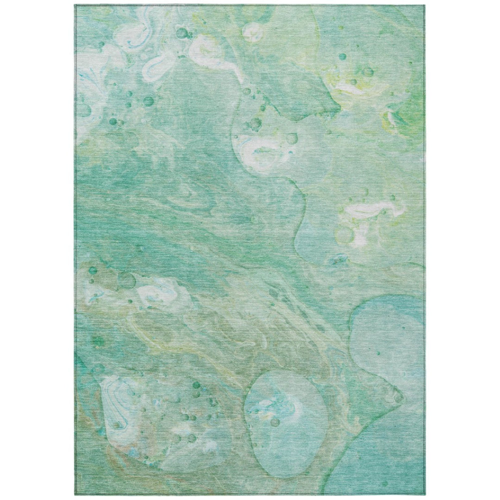HomeRoots 5' Washable Indoor/Outdoor Area Rug in Teal Blue, Mint Green & Ivory – Modern Abstract Design 9' X 12' 626700