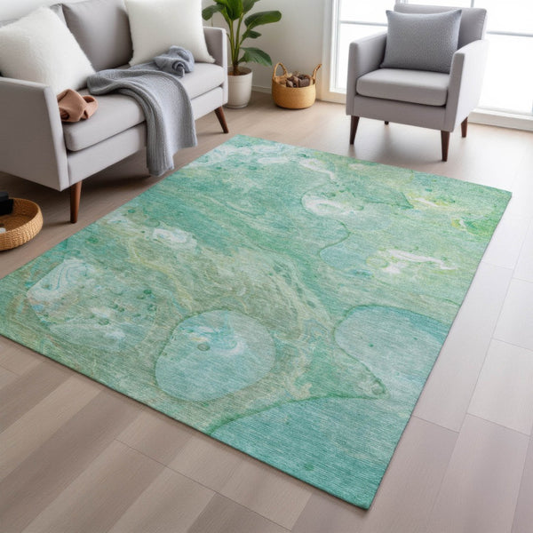 HomeRoots 5' Washable Indoor/Outdoor Area Rug in Teal Blue, Mint Green & Ivory – Modern Abstract Design 9' X 12' 626700