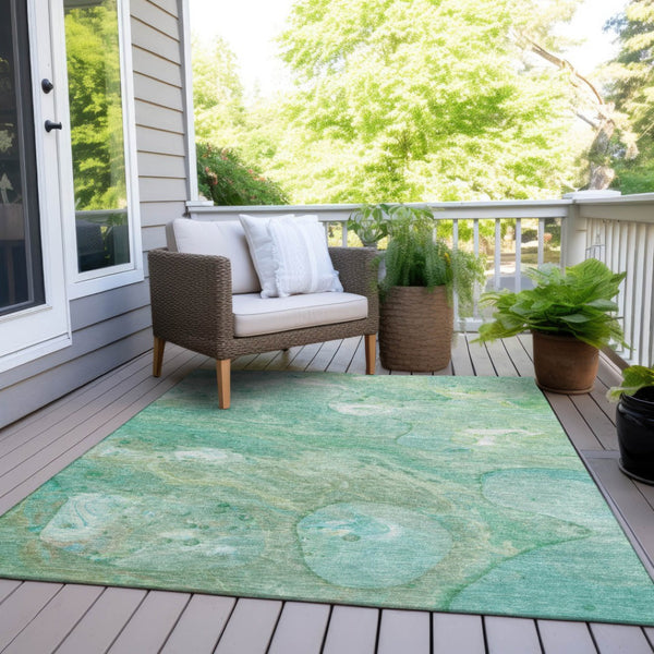 HomeRoots 5' Washable Indoor/Outdoor Area Rug in Teal Blue, Mint Green & Ivory – Modern Abstract Design 9' X 12' 626700