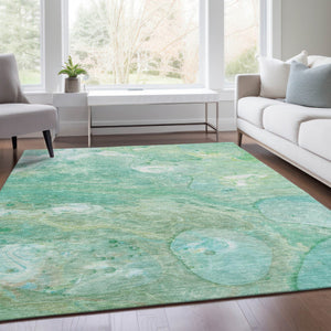 HomeRoots 5' Washable Indoor/Outdoor Area Rug in Teal Blue, Mint Green & Ivory – Modern Abstract Design 10' X 14' 626701