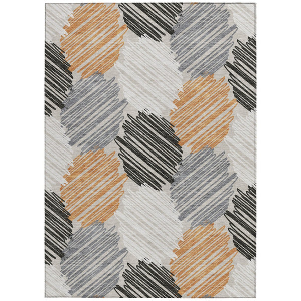 HomeRoots 5' Copper Ivory and Gray Geometric Indoor Outdoor Area Rug - Stylish, Durable, and Washable Design 5' X 8' 626709