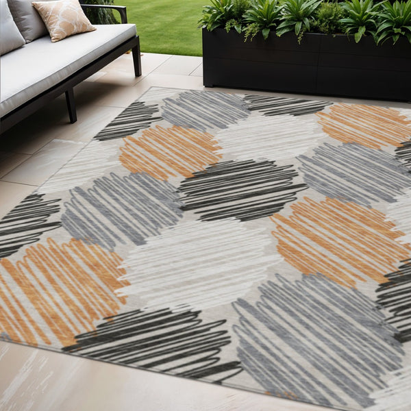 HomeRoots 5' Copper Ivory and Gray Geometric Indoor Outdoor Area Rug - Stylish, Durable, and Washable Design 5' X 8' 626709