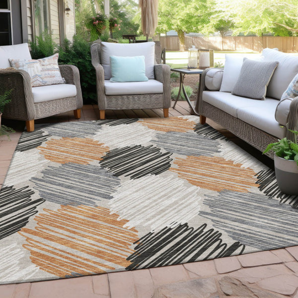 HomeRoots 5' Copper Ivory and Gray Geometric Indoor Outdoor Area Rug - Stylish, Durable, and Washable Design 5' X 8' 626709