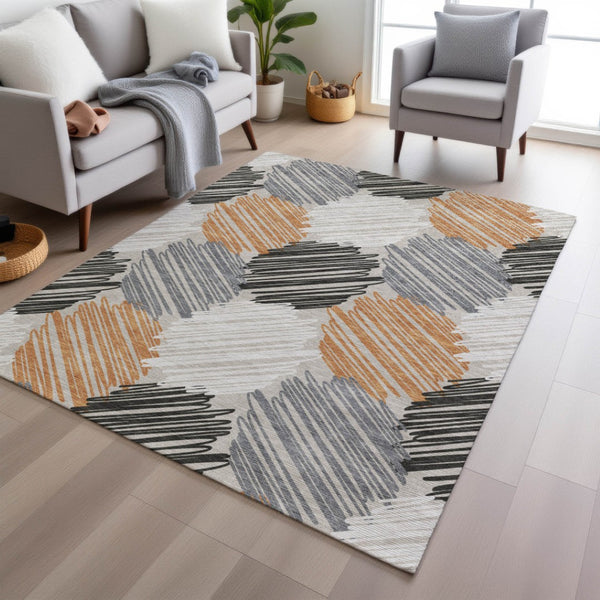 HomeRoots 5' Copper Ivory and Gray Geometric Indoor Outdoor Area Rug - Stylish, Durable, and Washable Design 5' X 8' 626709