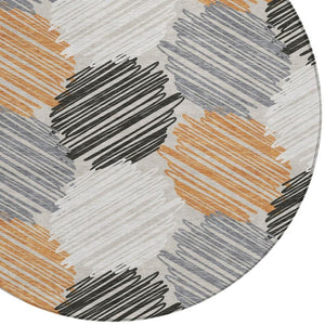 HomeRoots 5' Copper Ivory and Gray Geometric Indoor Outdoor Area Rug - Stylish, Durable, and Washable Design 8' Round 626710